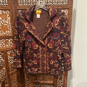 Floral patterned knit jacket.